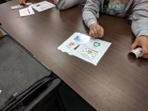 Students look at recycling diagrams.